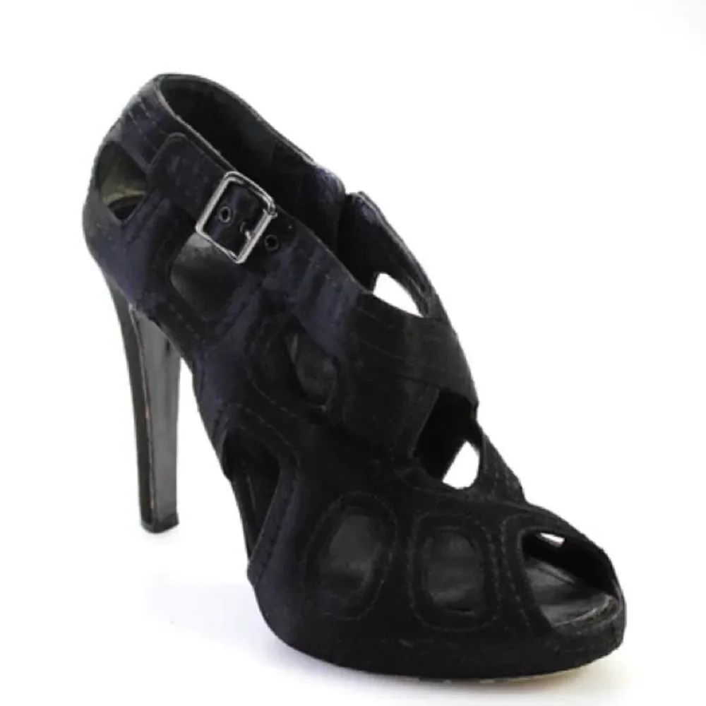 Givenchy Womens Side Zip Stiletto Peep Toe Satin Cut Out Sandals Black Size 40